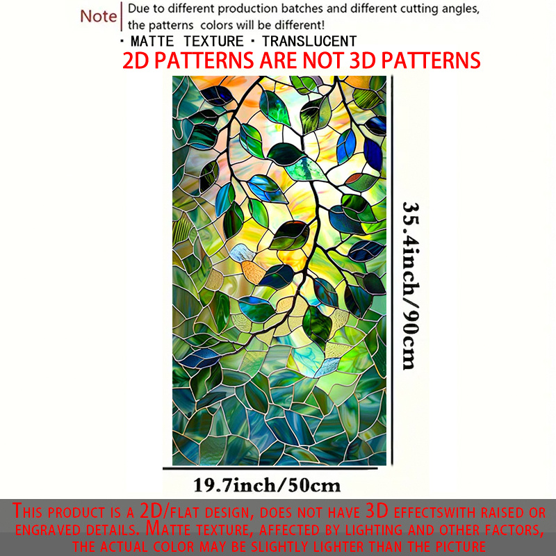 TEMU 2d Flat, 1pc 2d/flat Stained - Glass - Style Branch Pattern Glass Stickers, Decorative Pvc Window Film, Removable Wall Sticker, And Stick Wall