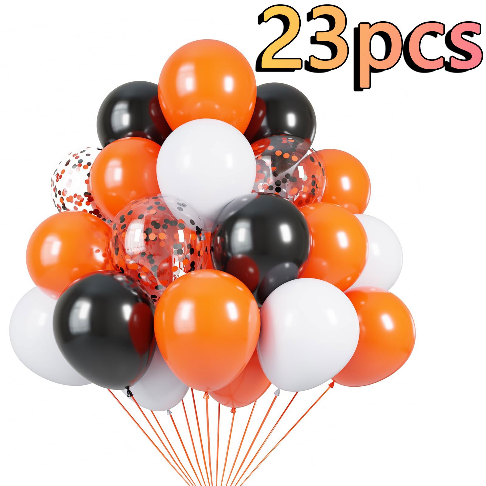 TEMU 23pcs Halloween Orange Black And White Balloons Decorations, 12/10 Inch Black Latex Balloons, With Black And Orange Confetti Latex Balloons, For