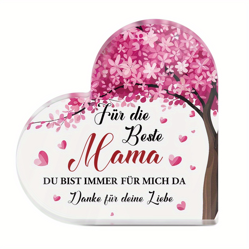 E-shop [2D Flach] 1 Stück Herzförmiges Acrylschild für Mama - "Du Bist Immer Für Mich Da" Dankebotschaft, Rosa Kirschblütendesign, Perfekte Dekoration