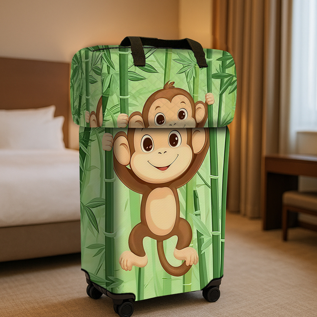 Green Bamboo & Brown Monkey Climbing Suitcase Set, Travel Bag & Luggage Protector