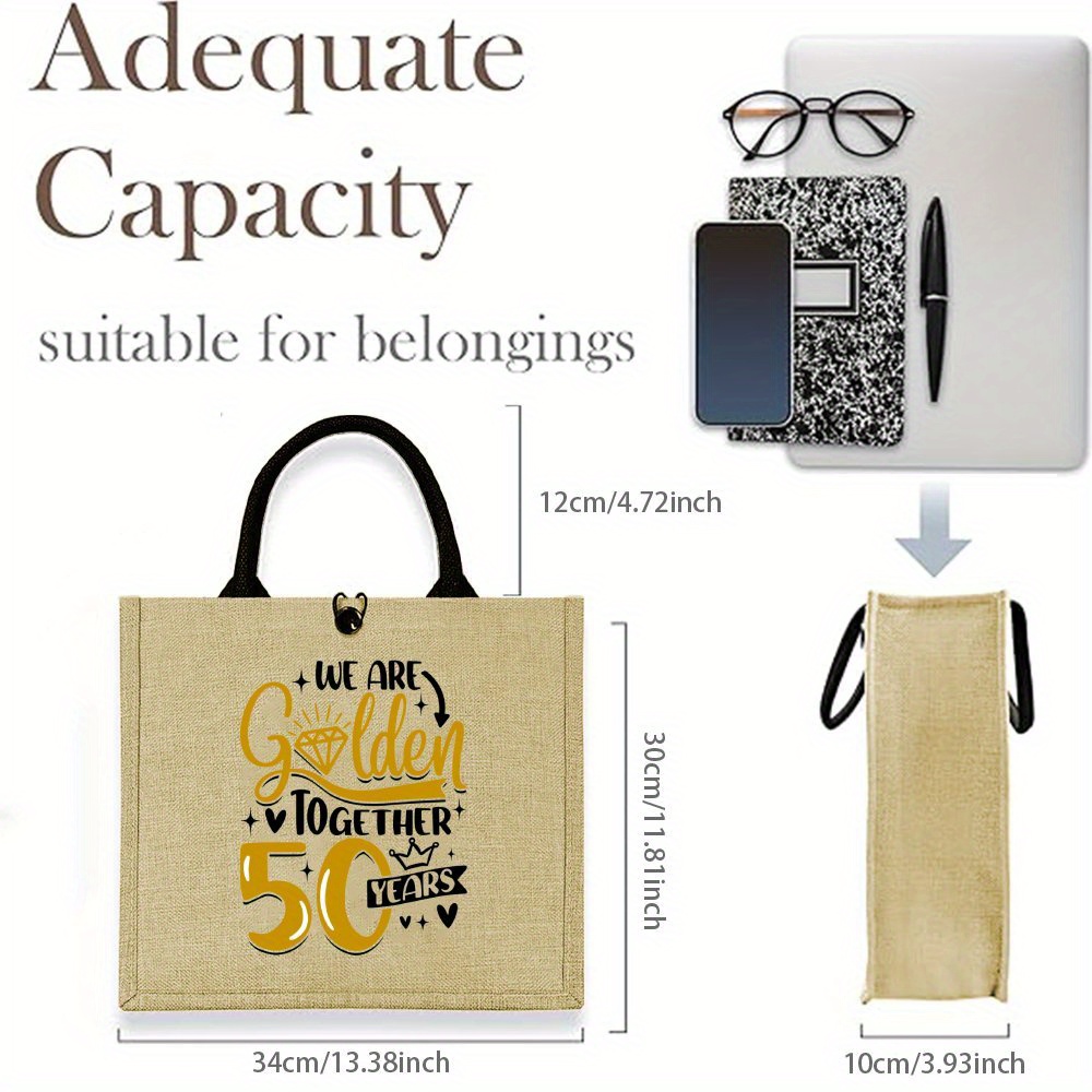 TEMU Goldene Jubiläums-Jutetasche - Große Kapazität, strapazierfähige Handtasche für im Freien, , , Einkaufen - Perfektes Geschenk für Paare, die 50