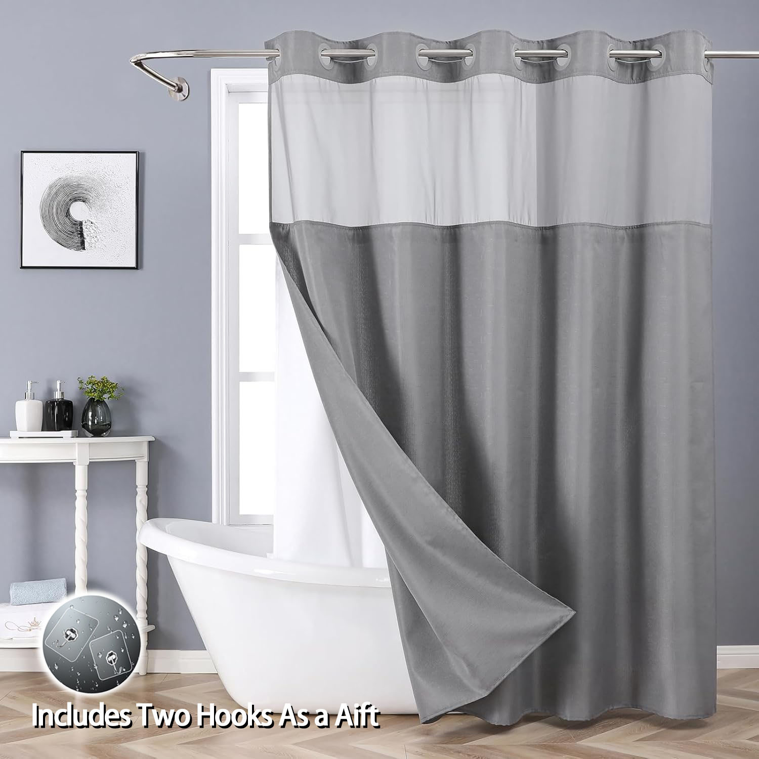 TEMU Bamboo Textured Waffle Shower Curtain With Liner, Waffle-themed Home Decor Liner Set, A Hot-selling Local Warehouse Item This Year, Perfect Gift