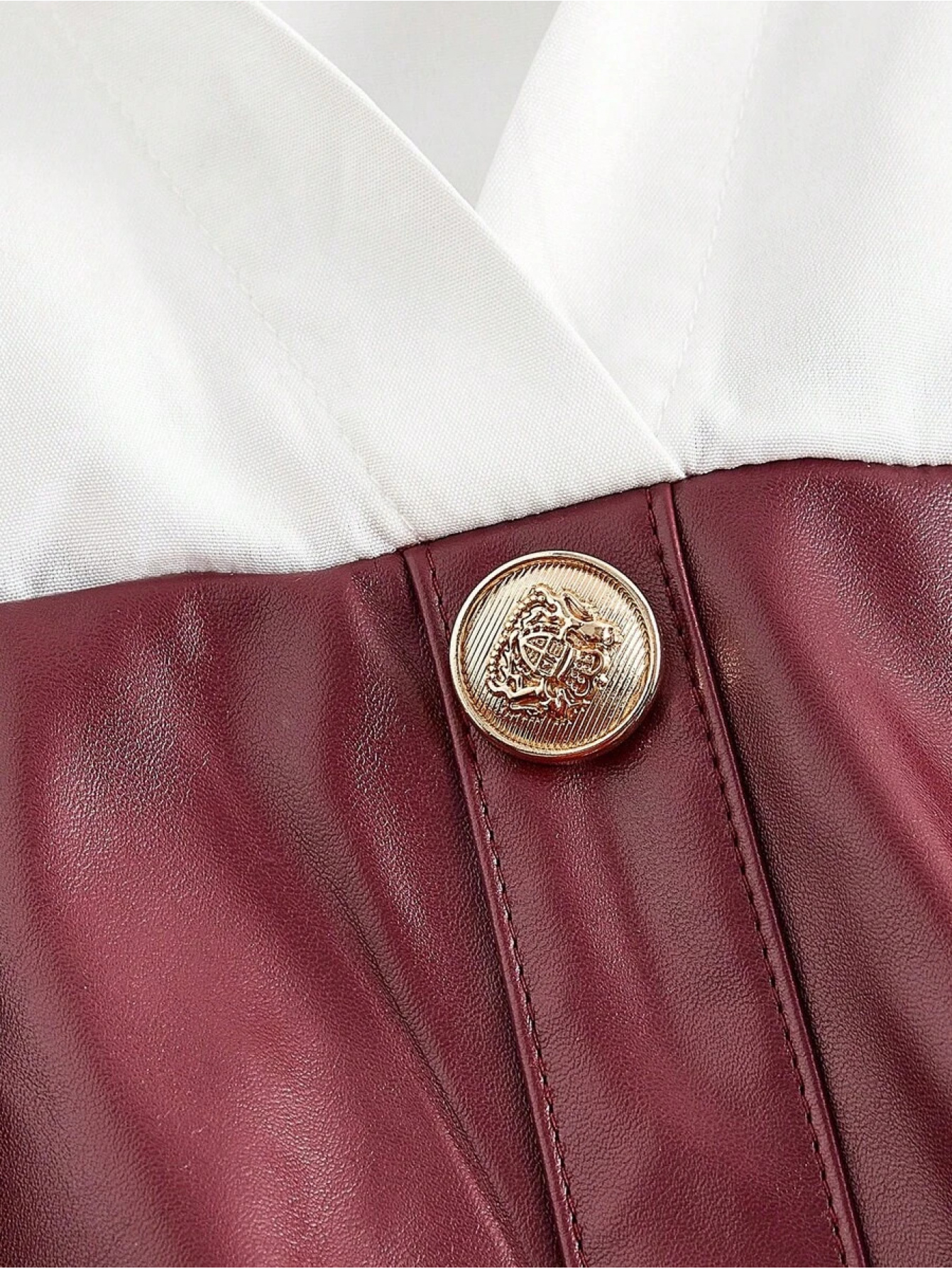 womens long sleeve fashion pu shirt dress burgundy leather