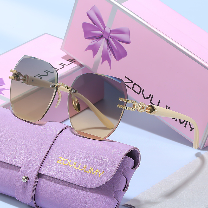 Light Luxury Elegant Frameless Cut Edge Fashion Decorative Glasses, Metal Decoration On The Temples, Exquisite And Versatile, Makes Look Smaller, Suitable For Daily Commuting, Dating And Shopping