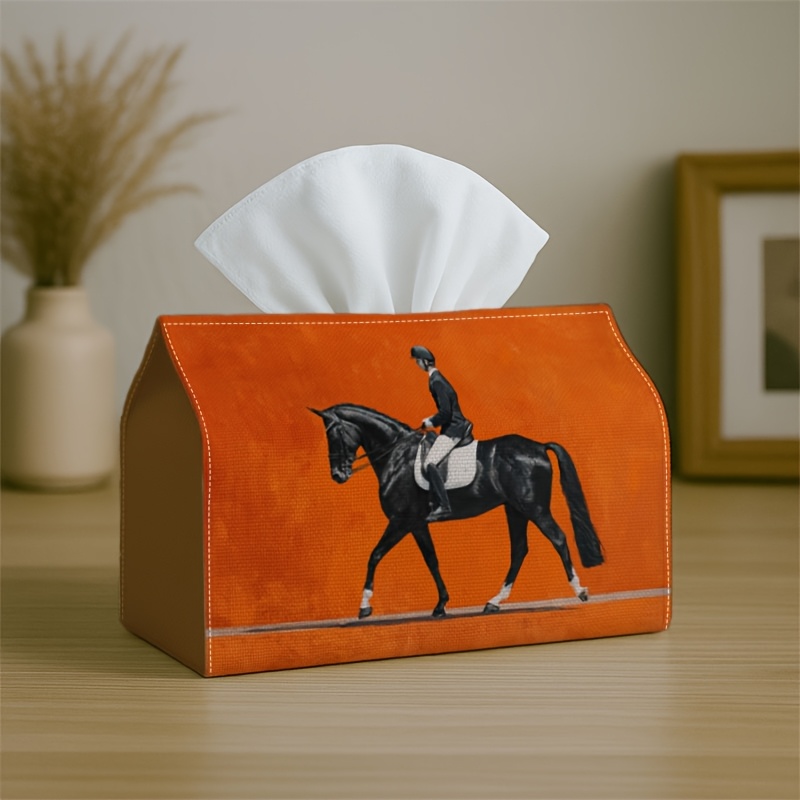 TEMU 1pc Tissue Box, 2d Flat, Printed On Sides, 1pc Tissue Box Holder With Rider On Orange - Multifunctional Napkin Box For Home, Party, Car Decor -