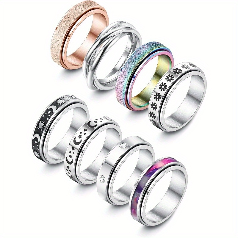 8pcs spinner rings for 316l stainless steel rings for women men band rings set fidget rings for anxiety Product details 1