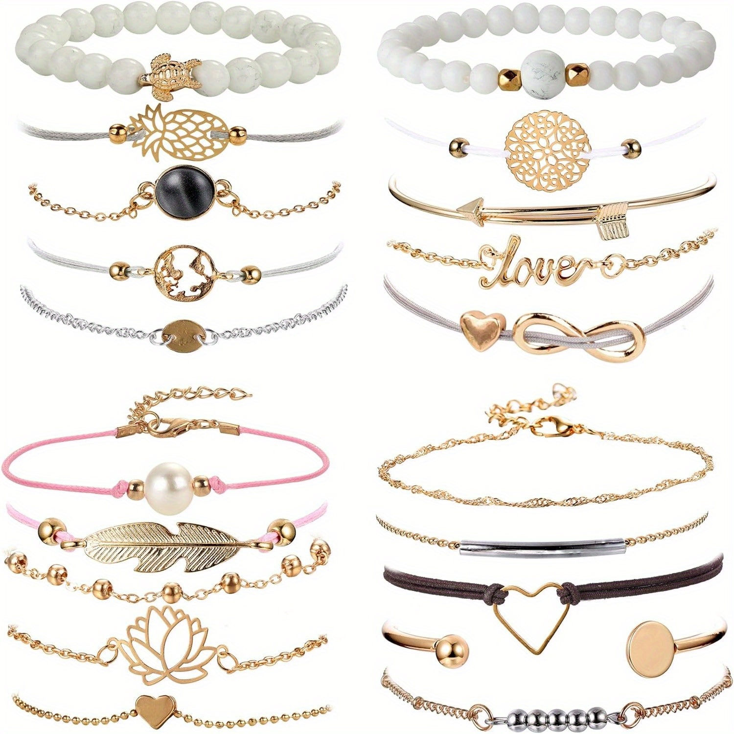20pcs String Bracelets For Women Trendy Multiple Stackable Wrap Bangle Assorted Surfer Charm Bracelet Stack Adjustable Anklet Jewelry