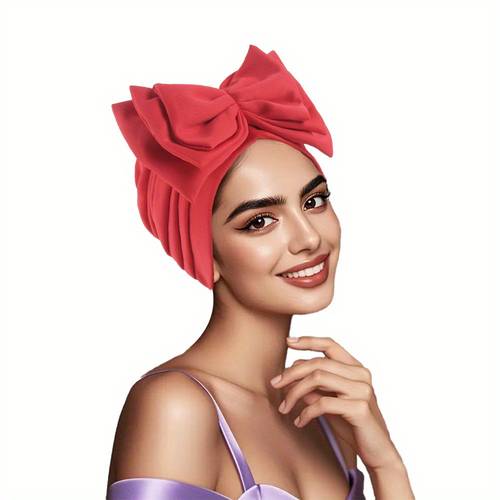 big bow knotted pleated headwrap cap elastic pre tied turbans beanie stretch bonnet women headscarf hat