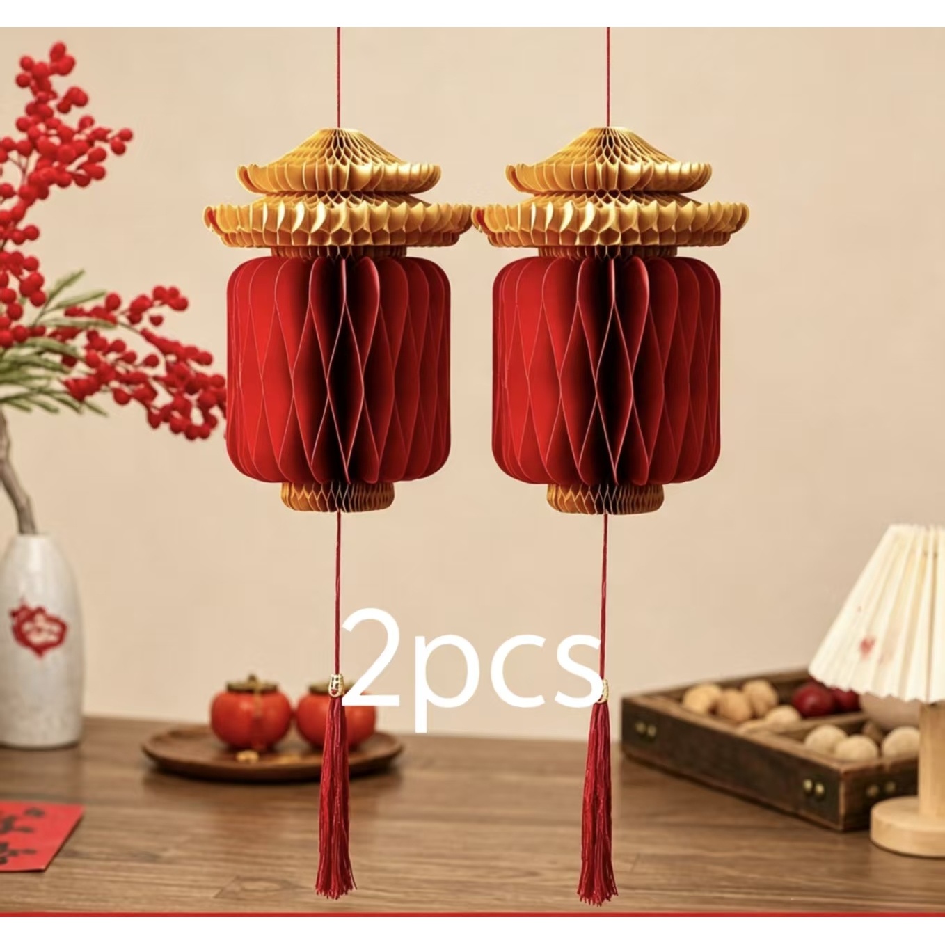 TEMU 2 stuks Dubbellaagse Overkapping Golfplaat Papieren Lantaarns, Geschikt voor Nieuwjaar, Bruiloften en Festivals, Hangende Decoratieve Lantaarns,