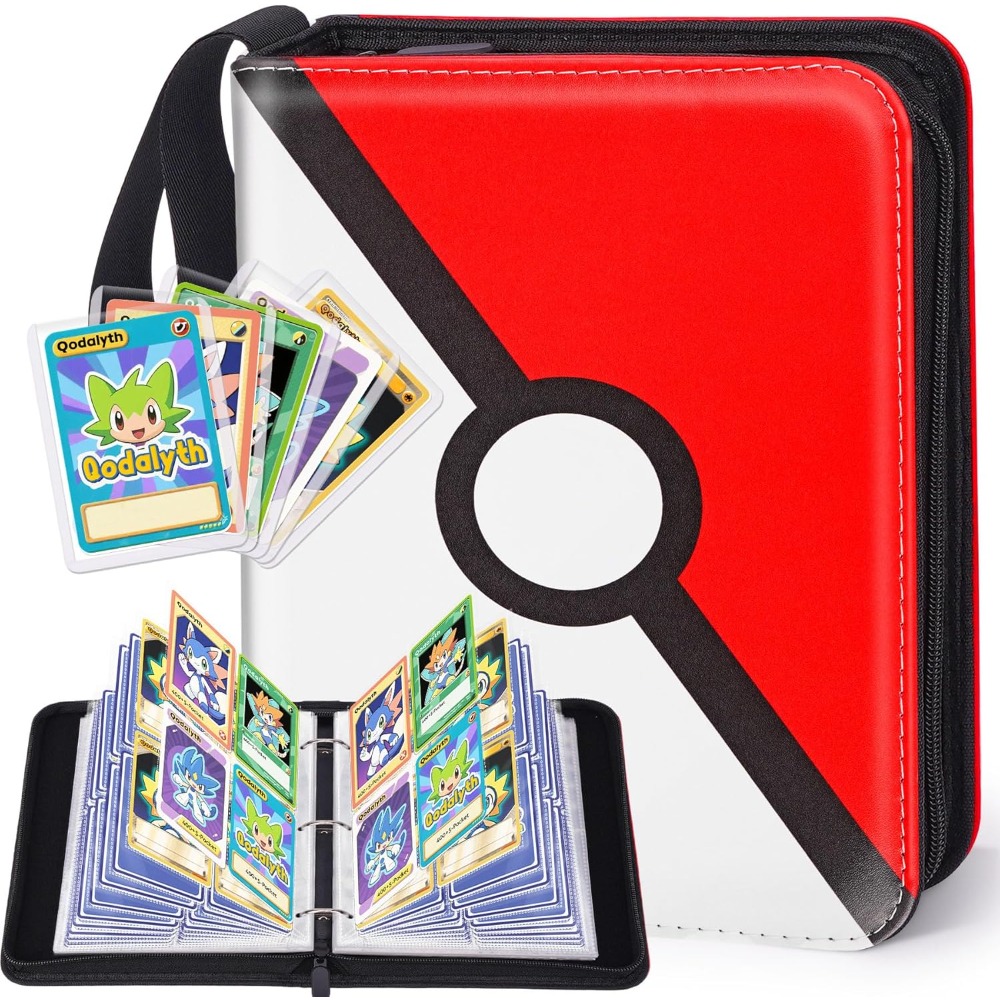 TEMU Card Binder - 4- Collection Album, Premium Pu Holder, Double-sided Display For 400 Cards, Includes 5 Hard Plastic Sleeves For Game Cards, Sports