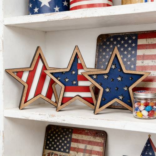 set of three wooden star plaques for the ideal for tiered tray decoration artificial wood displays are perfect for celebrating enhancing for home decor parties table centerpieces