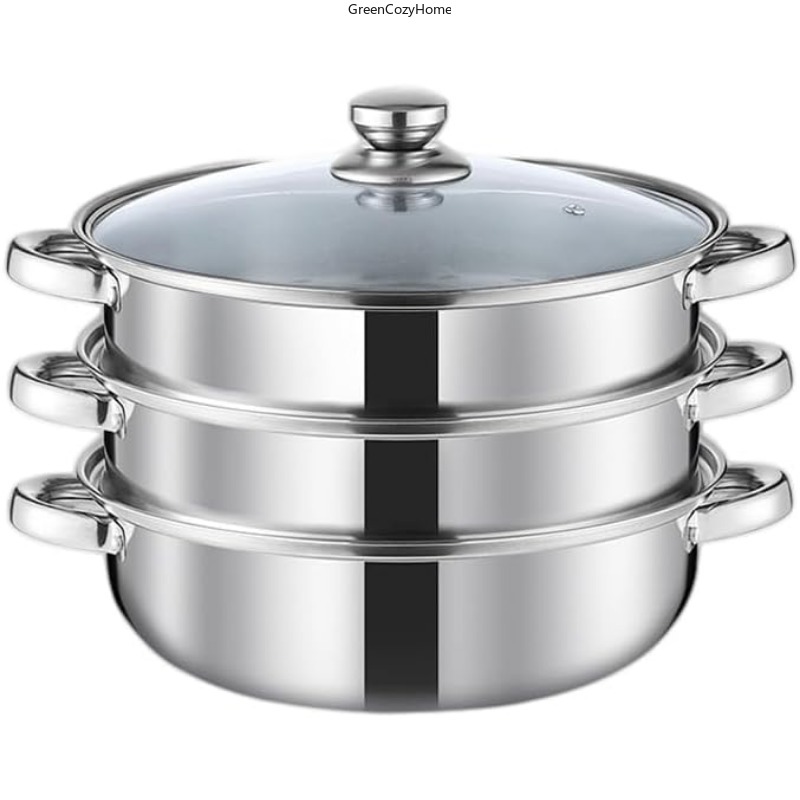 TEMU Steamer Pot For Cooking 11 Inch, Steamer Pots 3-tier Multipurpose Stainless Steel Cookware With Handle For Vegetable