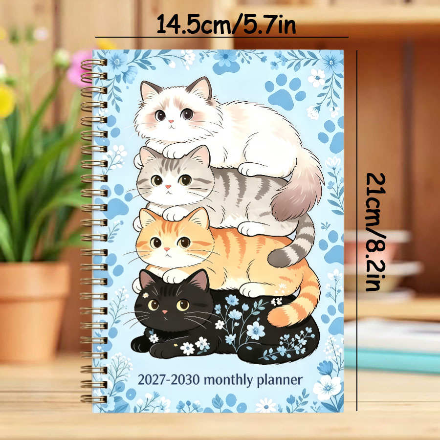 TEMU Agenda mensuel 2027-2030, format A5, 124 pages de papier de qualité supérieure, effet dégradé à . Design de chats empilés