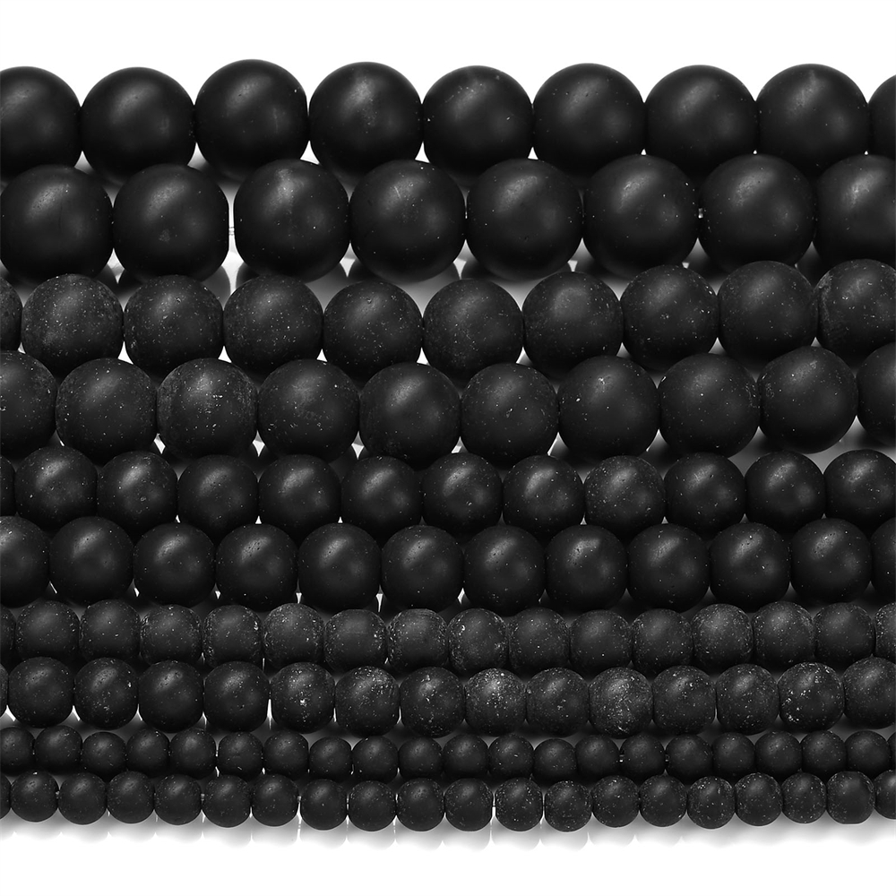 TEMU 4/6/8/10/12mm Natursteinperlen - Große runde glatte, mattglänzende schwarze Perlen für DIY-Schmuckherstellung, Armbänder, Halsketten, Ohrringe -