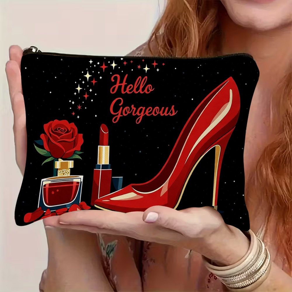 TEMU Beauty Case Cosmetici con Motivo , Sfondo Stellato con Stampa di Tacchi Alti & , Pochette Trucco Resistente in Poliestere in Dimensioni 22Cm X