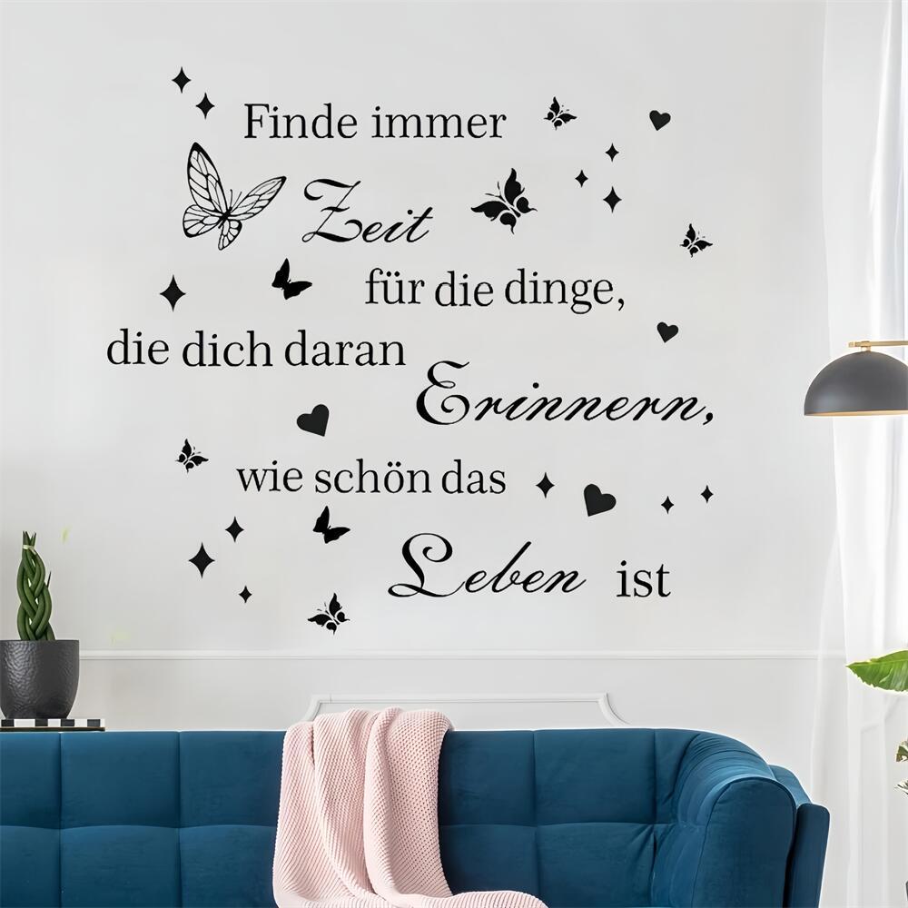 1set Warm German Language Art Wall Decals, Star Self Adhesive Pvc Wall Stickers, 11.22inch*33.07inch, Office Wall Incentive Decor, Living Room Bedroom Dining Room Backdrop Wonderful Home Decor