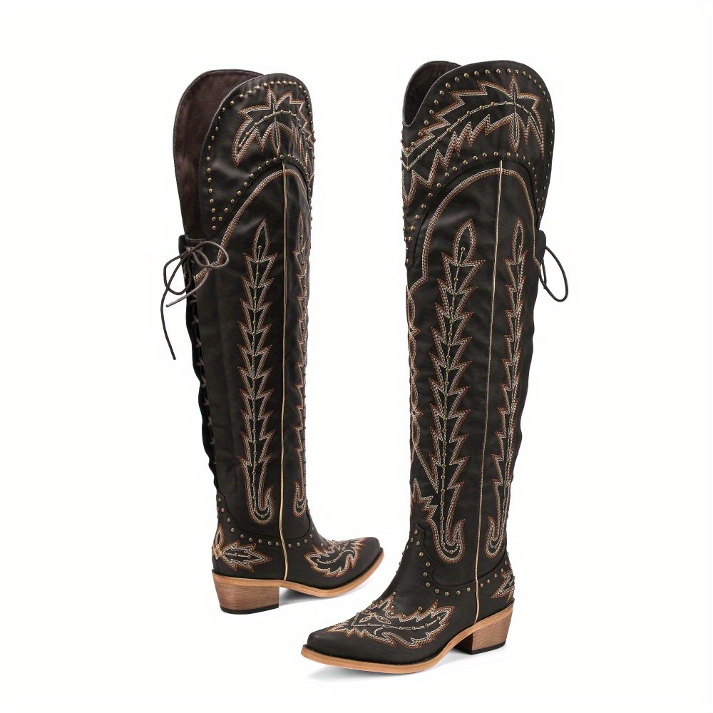 Lace Up Womens Country Boots Wide Calf Country Boots Ladies Wide