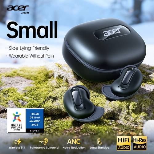 acers neue schlafschutz-kopfhörer, enc+anc dual-lärmreduzierung, 20 stunden wiedergabezeit, komfortables in-ear-design, für seitenschläfer, type-c-schnellladung