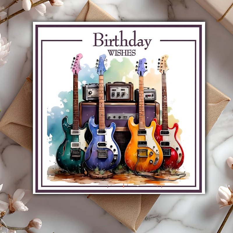 TEMU 1pc -themed Birthday Card Suitable For,, Musicians - Guitar & Amp With Envelope, Music Greeting Card For Birthdays, Christmas Gifts, For Any