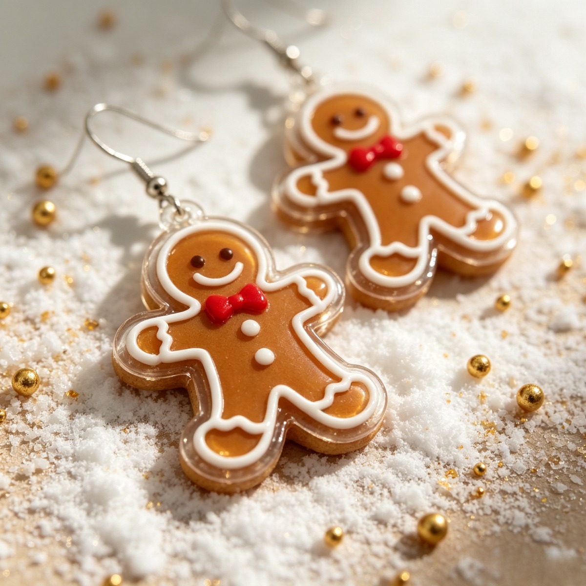 TEMU Women's Cozy Christmas Gingerbread Man Drop Earrings Red Bow Tie Smiling Winter Home Decor Party Outfit Accessory