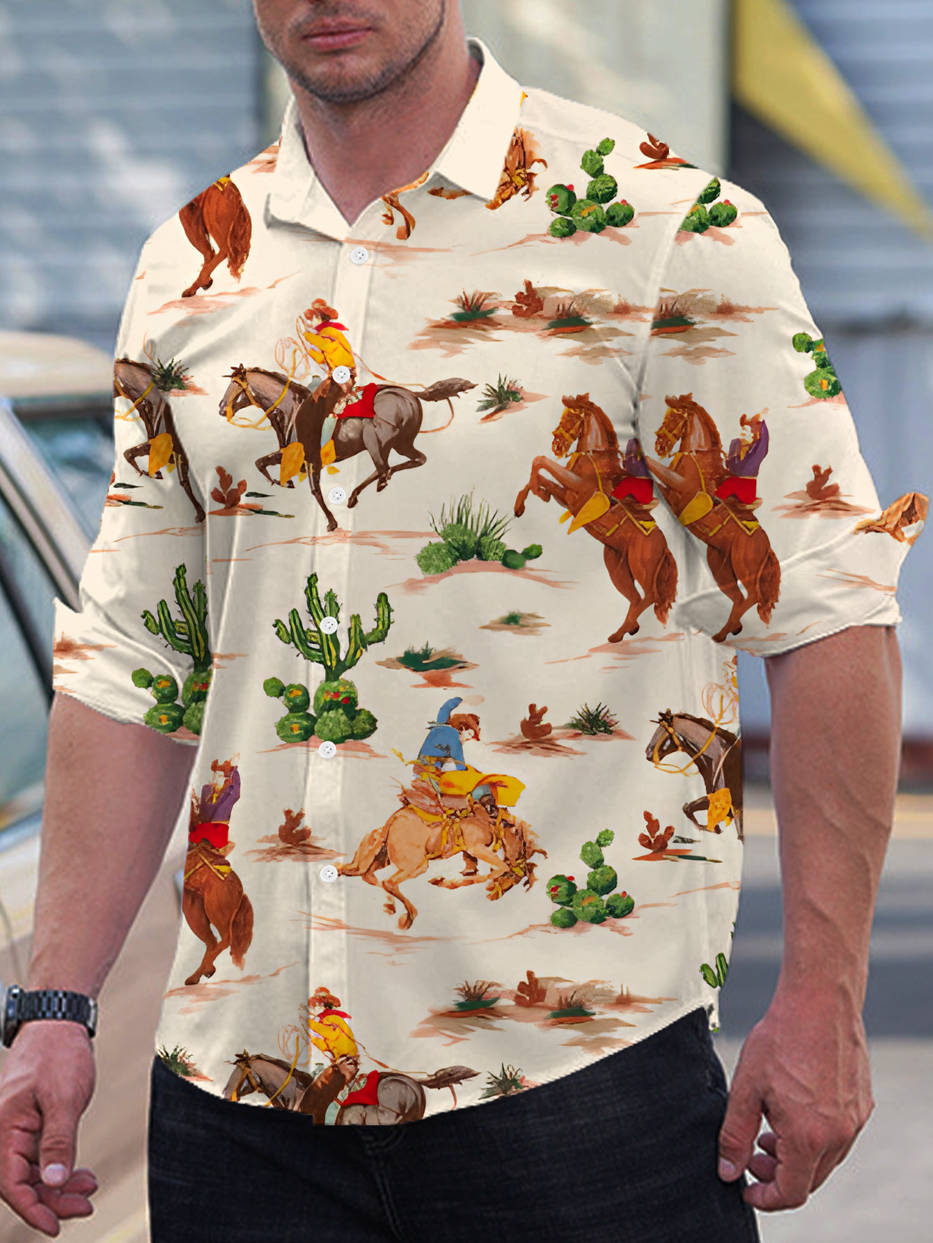 men's plus size western themed print shirt vibrant cowboy Temu