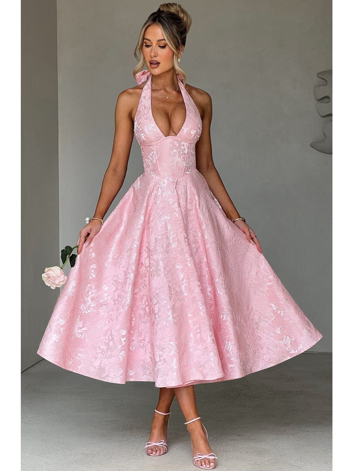 plus size dresses birthday Plus Size Pink Party One Shoulder Side Streamer Long Sleeve Sequin Mini Dress main image 0