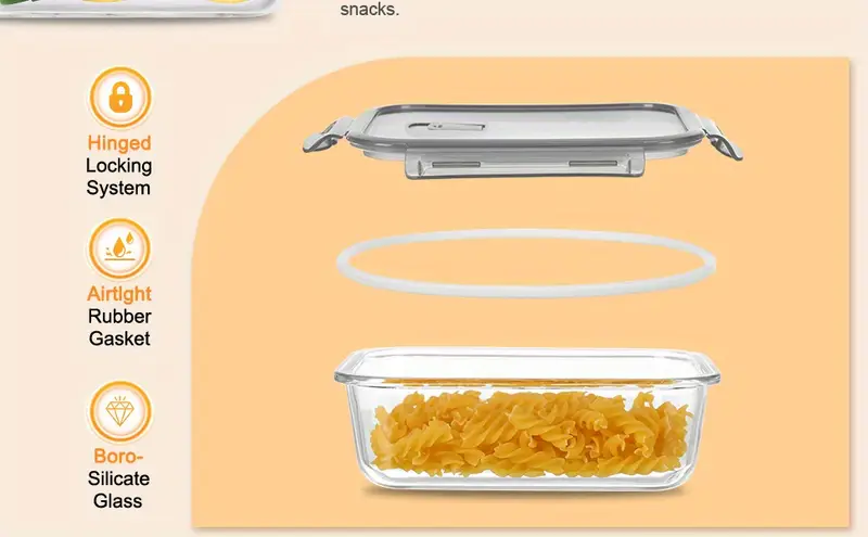 1pc glass lunch box set with lid grey borosilicate glass lunch box baking container with snap airtight lids for microwave glass food container microwave and dishwasher safe rectangular food storage container for students and office workers Product details 3