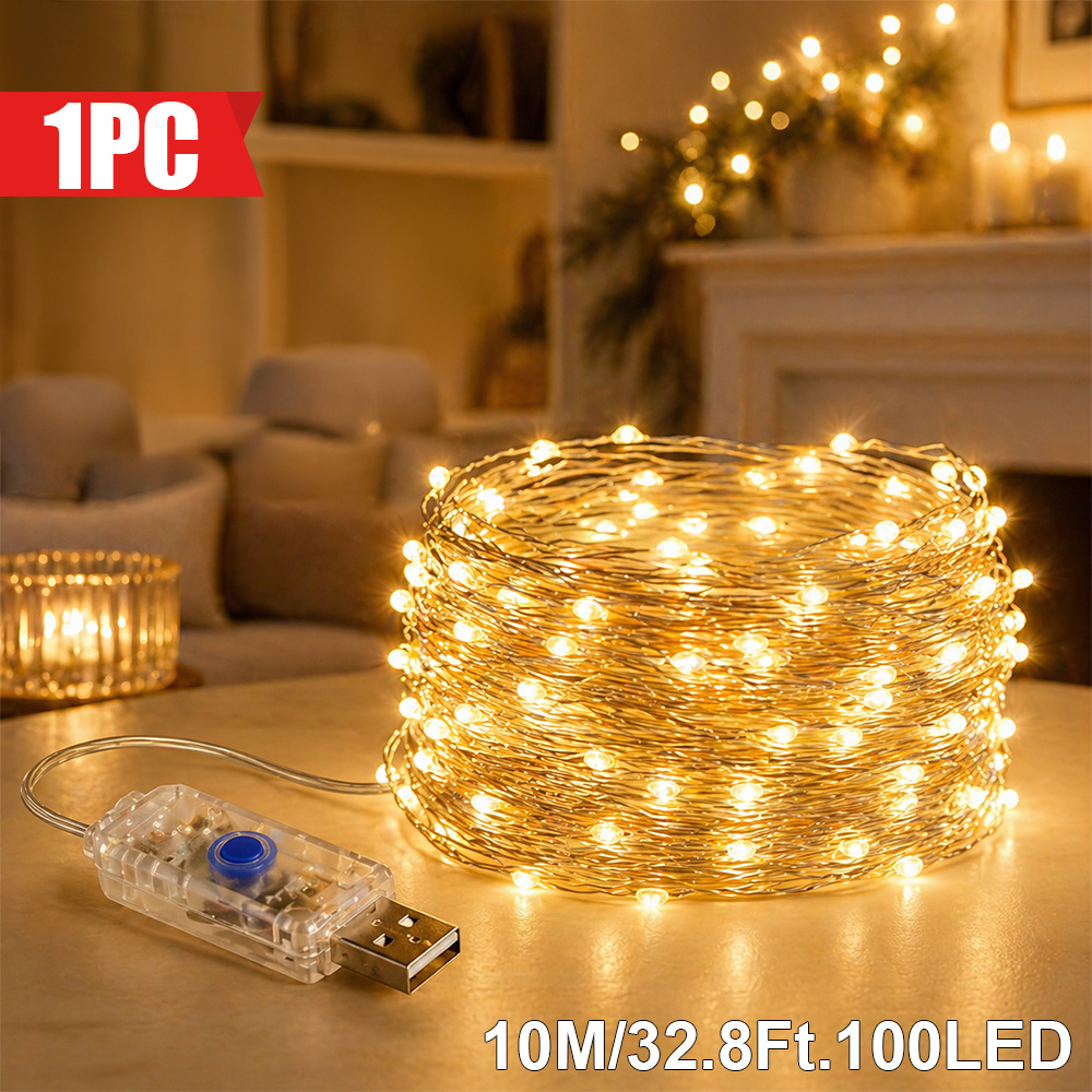 TEMU 1 pieza, Guirnalda de luces de hilo de cobre USB inteligente Majisu, 300/200/100/50 LED, 8 para interior, decoración para estantería, para