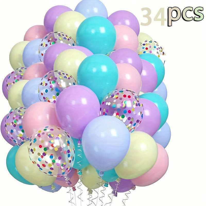 Image of Set Of 34 Pastel Balloons In Colors, Including Peach, Blue, Purple, Yellow, And Teal, Perfect For A Pastel-themed Birthday, Easter Celebration, Or Wedding. For Christmas, Halloween