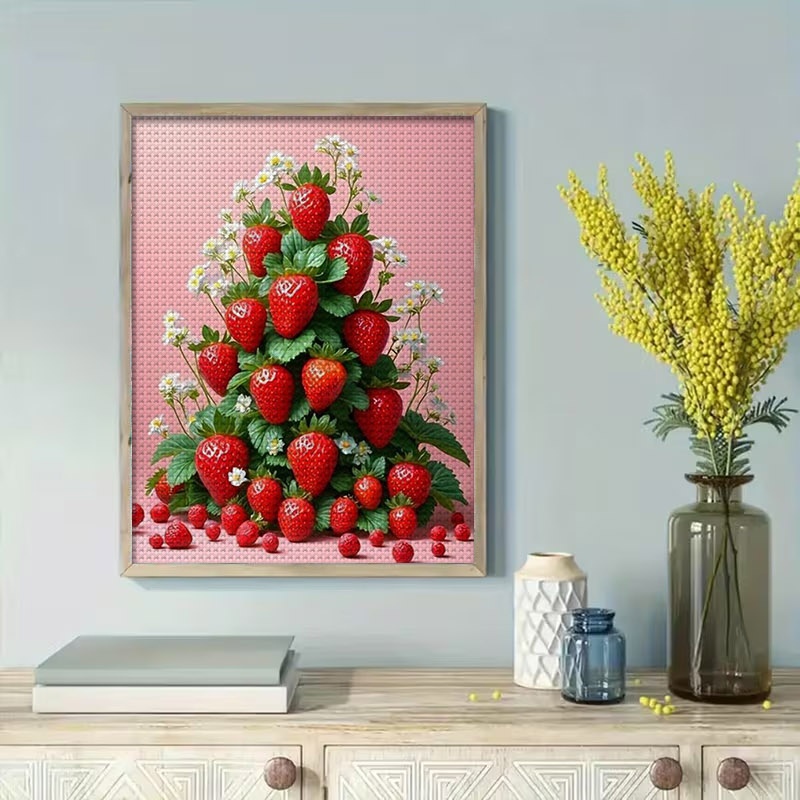 item picture cross stitch printed kit canvas material multiple specifications   strawberry daisy pattern ideal for valentines day mothers day   holiday gift vivid festive design