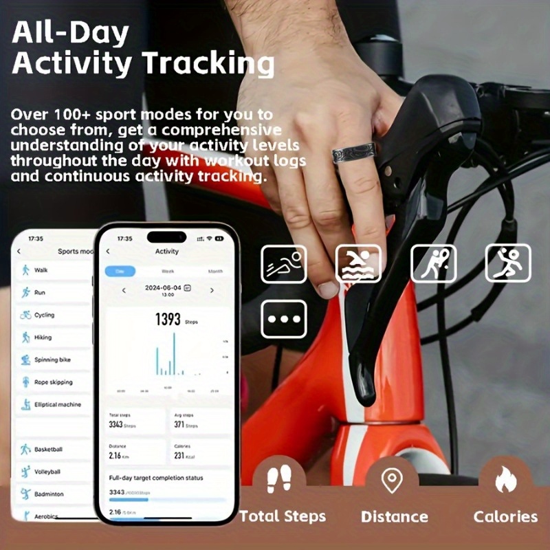   w9 retro smart ring stainless steel ip68 3 sports   step distance   sleep monitoring compatible with   for iphone perfect gift for holidays birthdays fitness tracking sleek metallic   durable band Product details 4