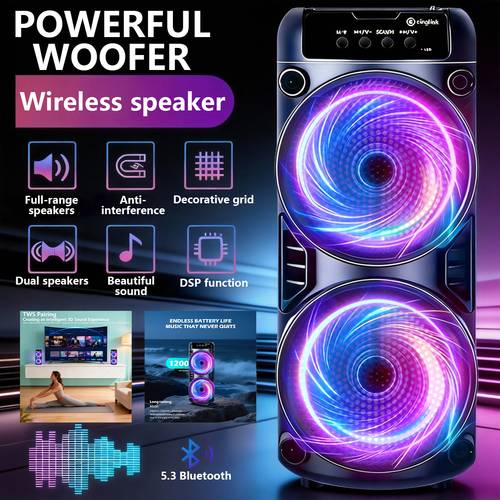 portable wireless bluetooth speaker with microphone style multi color lights tf card usb radio party disco karaoke outdoor camping ideal holiday new year gift