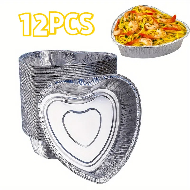 12pcs heart shaped aluminum foil pans disposable recyclable   baking roasting insulating chemical free ideal for holiday meals food prep cakes oven use details 6