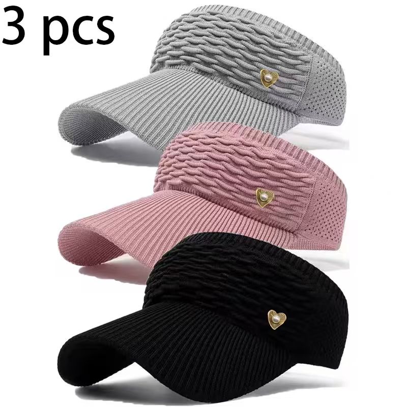 TEMU Love Logo 3pcs Set, Women's Outdoor Leisure Fish Scale Empty Top Hat, Baseball Duckbill Hat, Suitable For Wearing , A For Outdoor Hiking,
