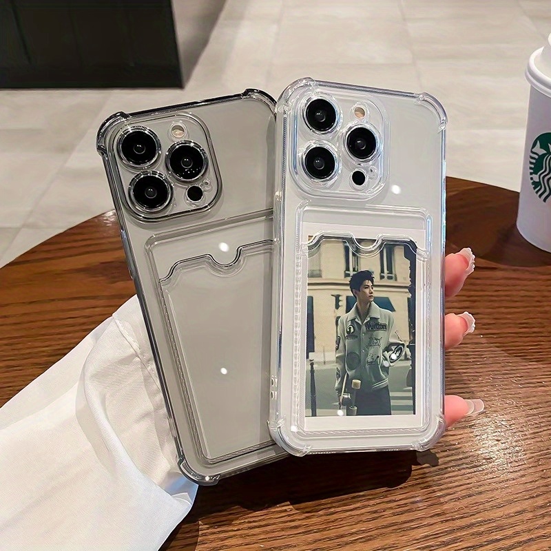 Transparent Card Holder Can Hold Photos, Suitable for Iphone16 15/ 14Promax Mobile Phone Case 11 New 13 Couples, Men'S And Women'S Max Silicone Anti-Drop Advanced Soft 12 Protection