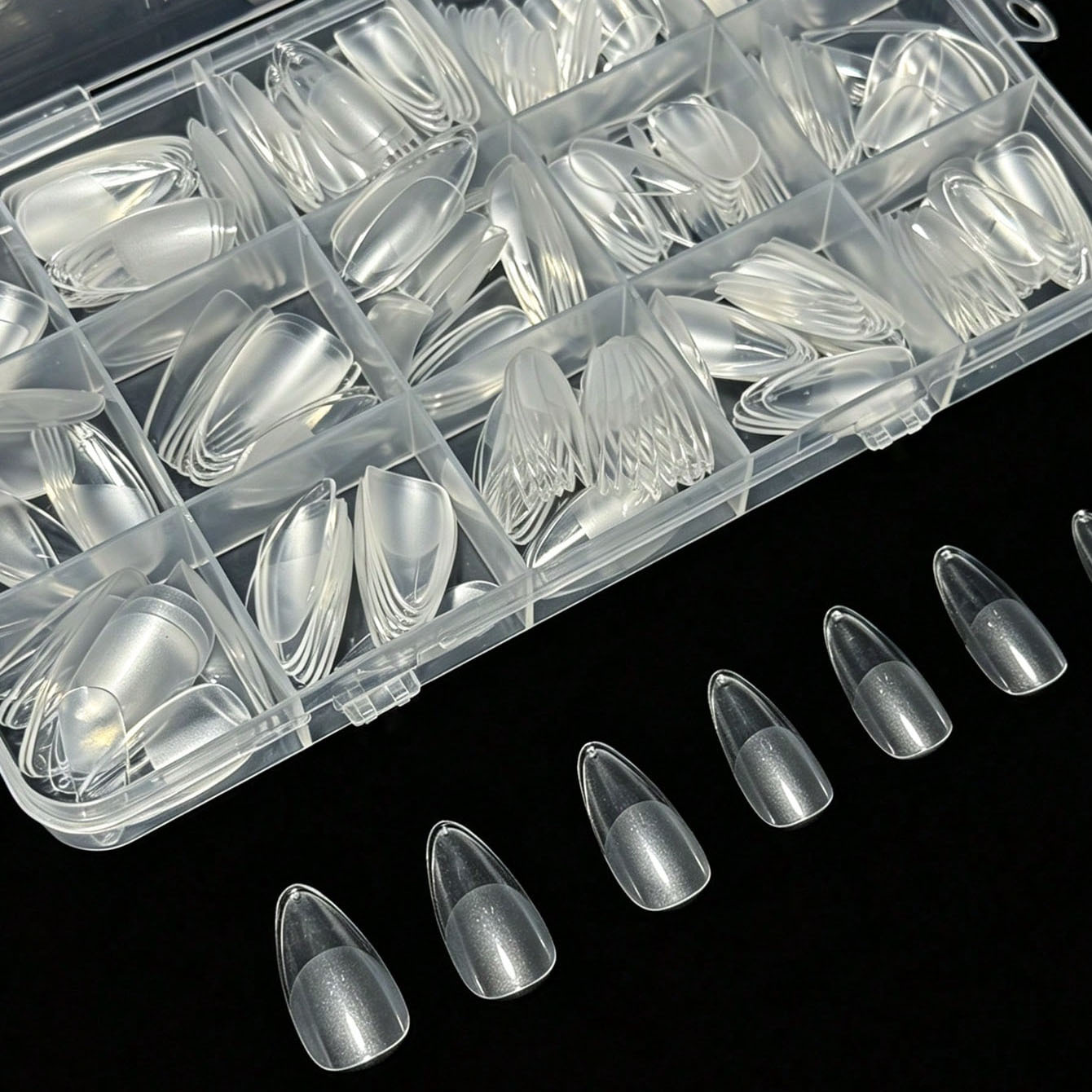 TEMU 144pcs Short Almond Press-on Nails Suitable For, Quick-dry Transparent Acrylic Fake Nails With Semi-matte Tip, Nail Extensions For Short Nails,