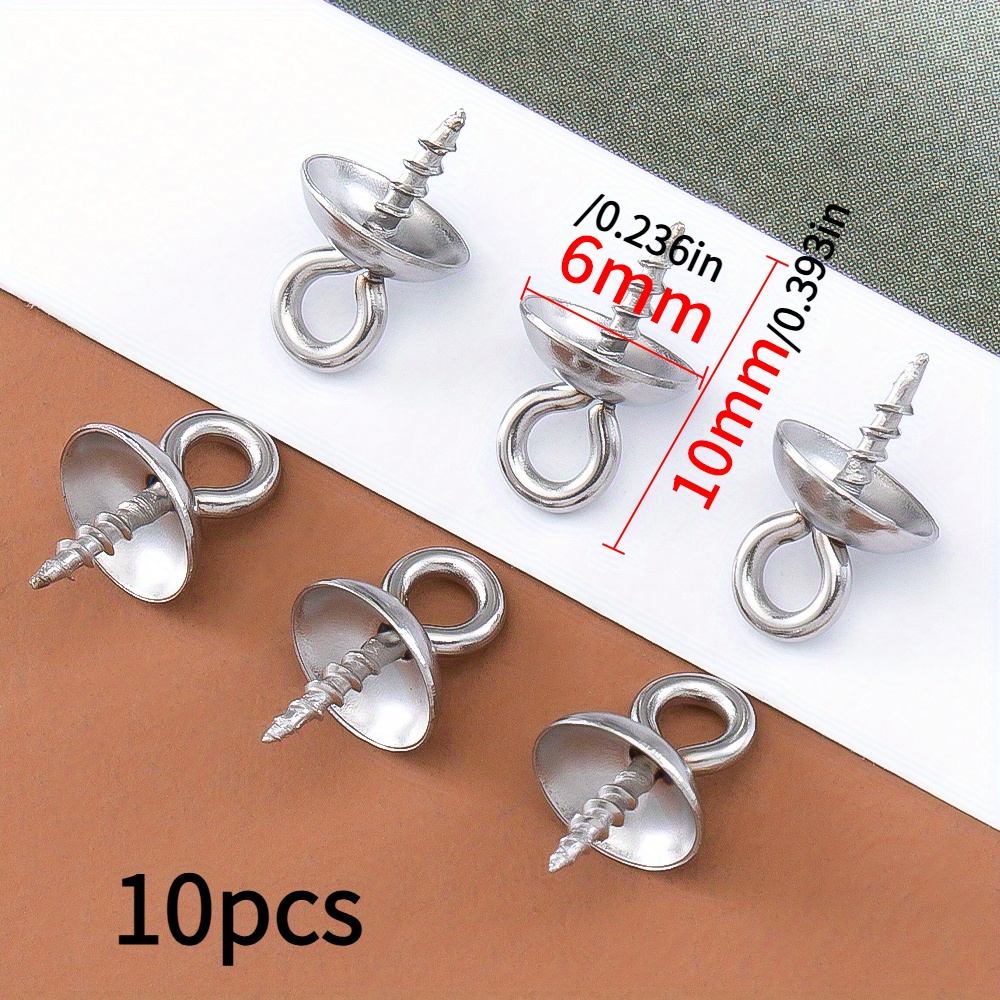 10pcs Stainless Steel Sheep Eye Pins - Pearl Pendant Connectors For Making, Bead Cap Components & Craft Accessories