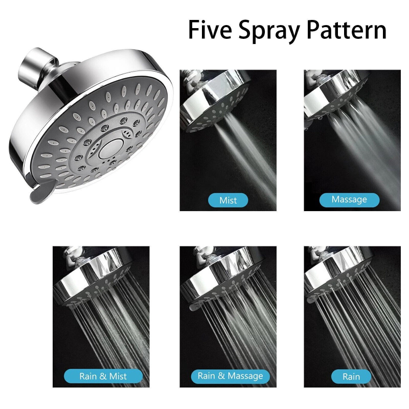 Adjustable 5-Setting Round Chrome Shower Head