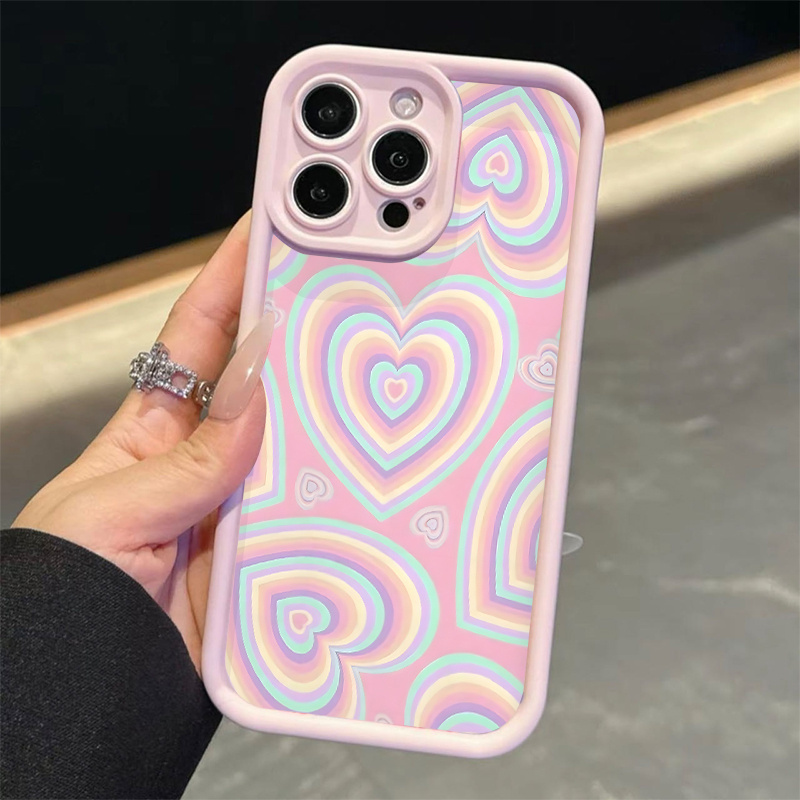 TEMU A Pink High Bamboo Tpu Frosted Anti-drop Phone Case With Colorful Heart Patterns, Compatible With The Series.