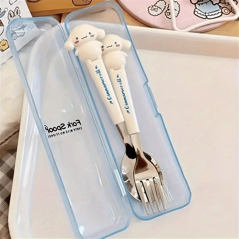 Image of Cartoon Stainless Steel Travel Utensils Set - Portable Fork And Spoon