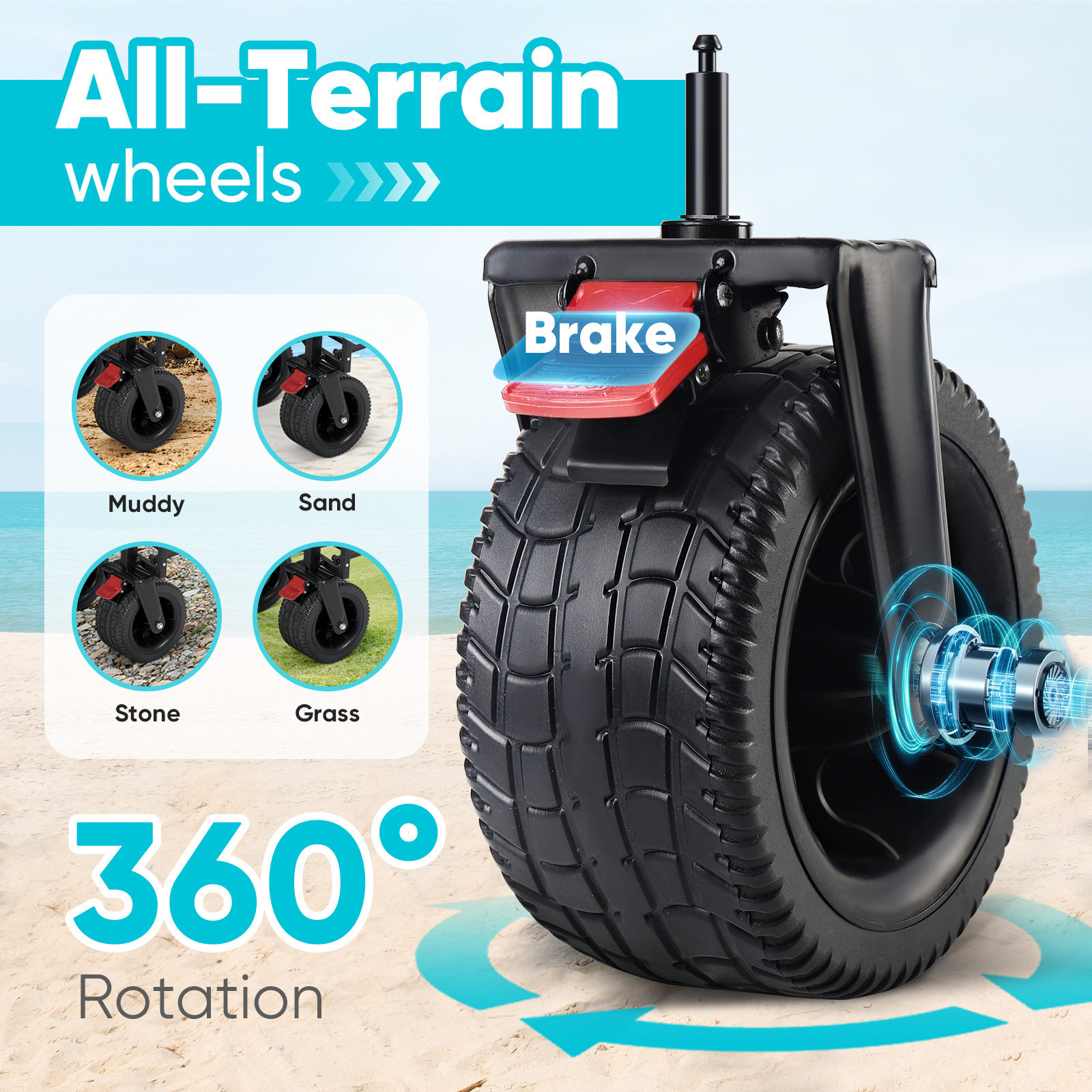 Collapsible folding garden cart with extended tailgate, 500L large capacity, heavy-duty steel frame, supports up to 440 lbs. Equipped with oversized all-terrain wheels for smooth movement on sand, grass, and gravel. Ideal for shopping, camping, garde