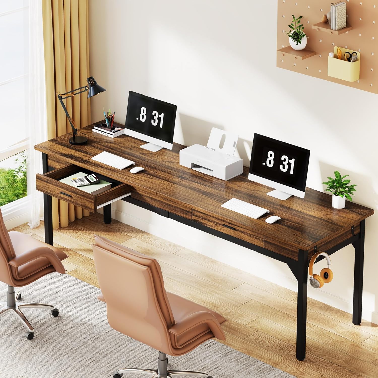 Computer Desk, Laptop Desk, Study Table, Double Long Desk With 2 Schubladen For Home Office Bedroom, Rustic Brown