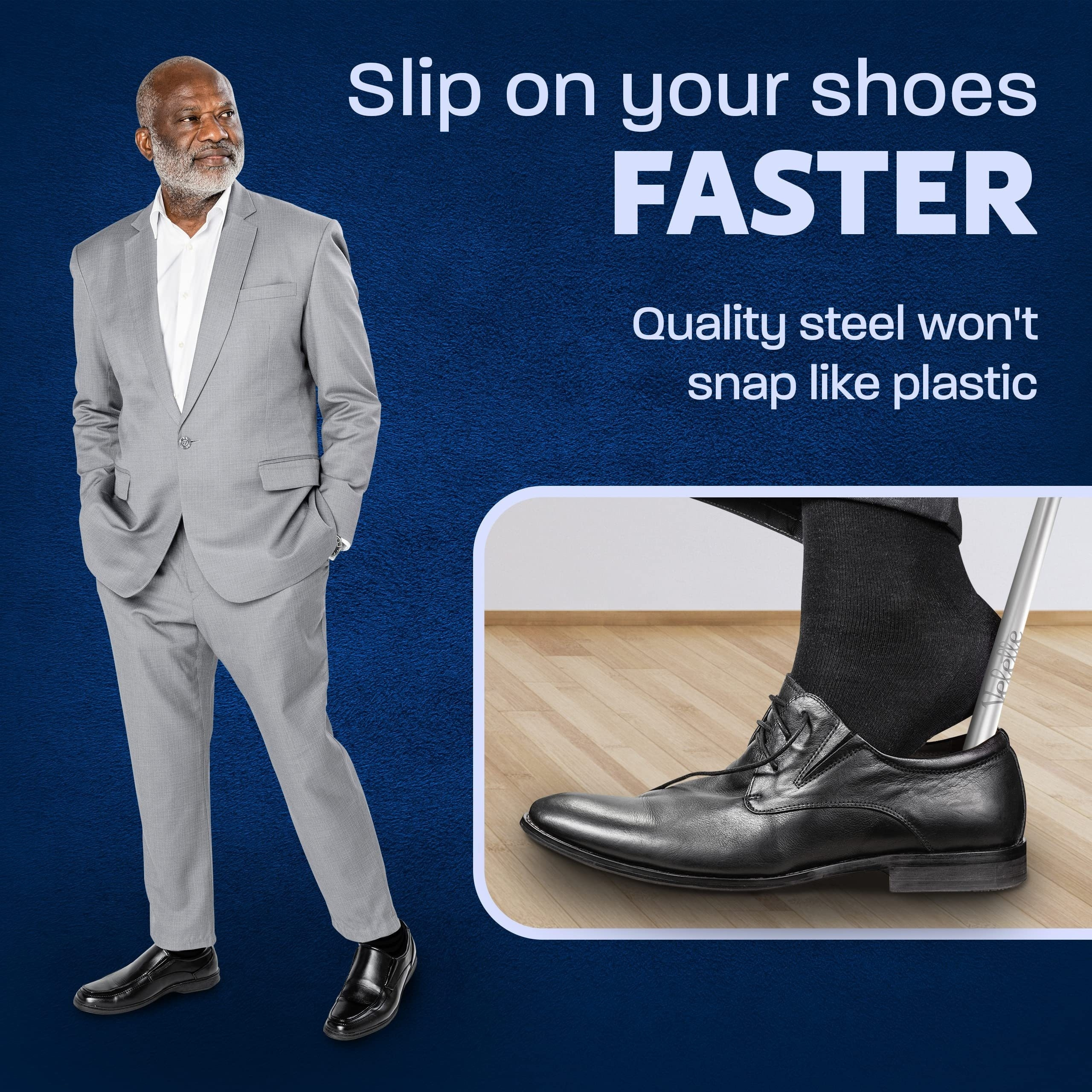 1 Extra-Long 41.91-Inch Stainless Steel Shoe Horn for Seniors - Anti-Slip Comfort Grip, Durable Metal Construction, Easy to Use by the Elderly, Disabled, and Those with Limited Mobility
