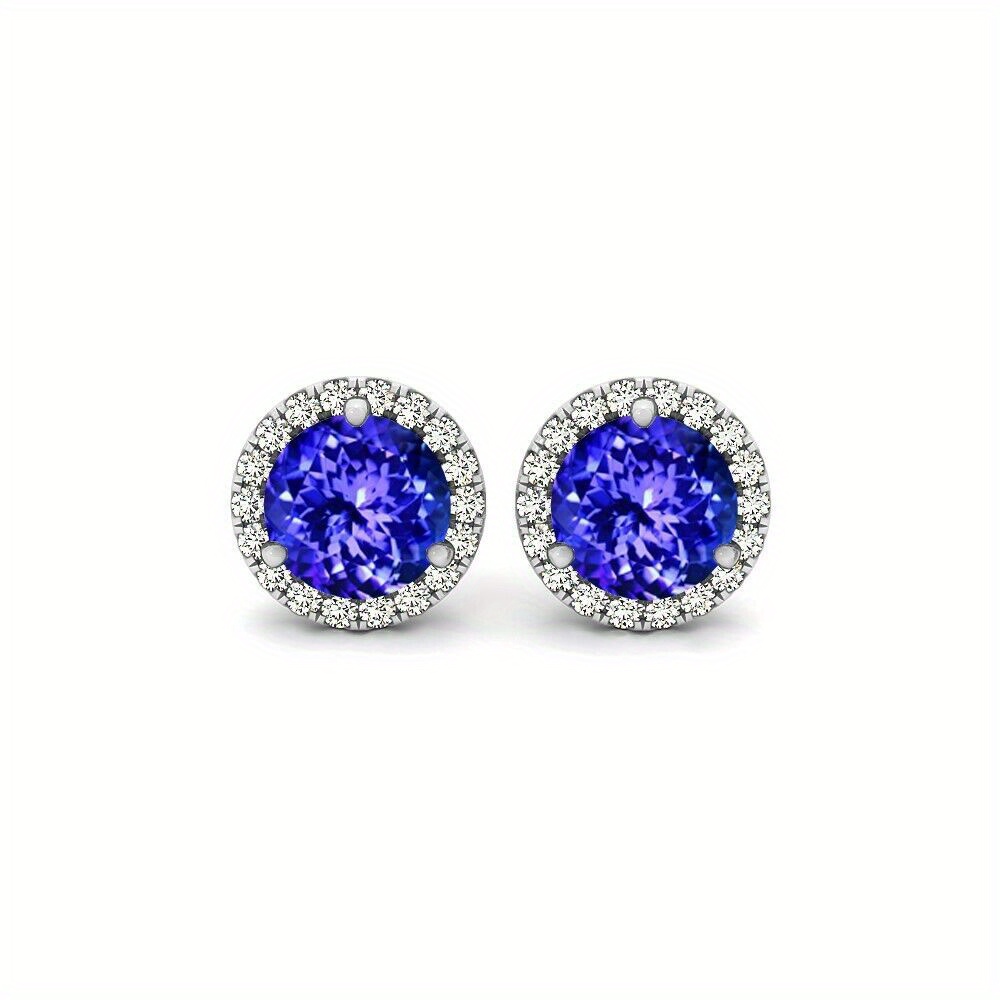 TEMU Tanzanite & White Topaz Halo Stud Earrings
