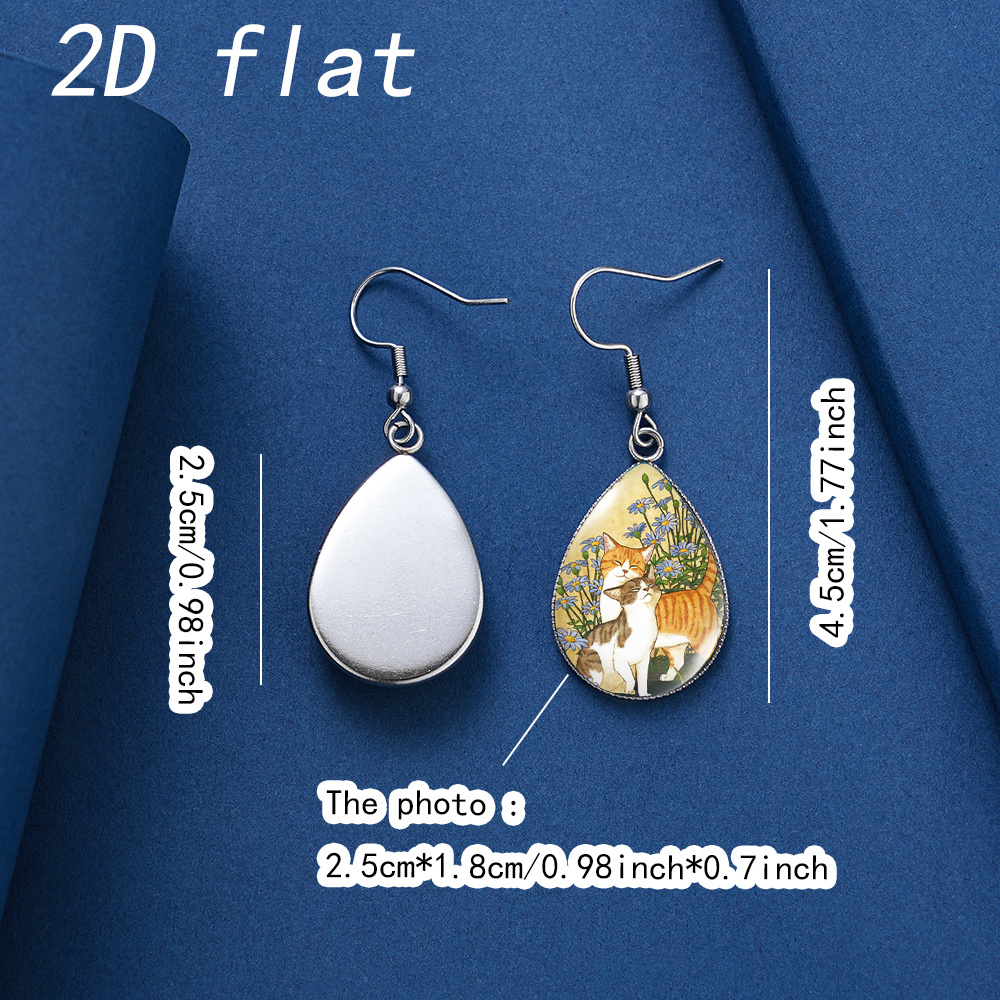 Women's Cute Cat Pattern Gem Glass Teardrop Earrings