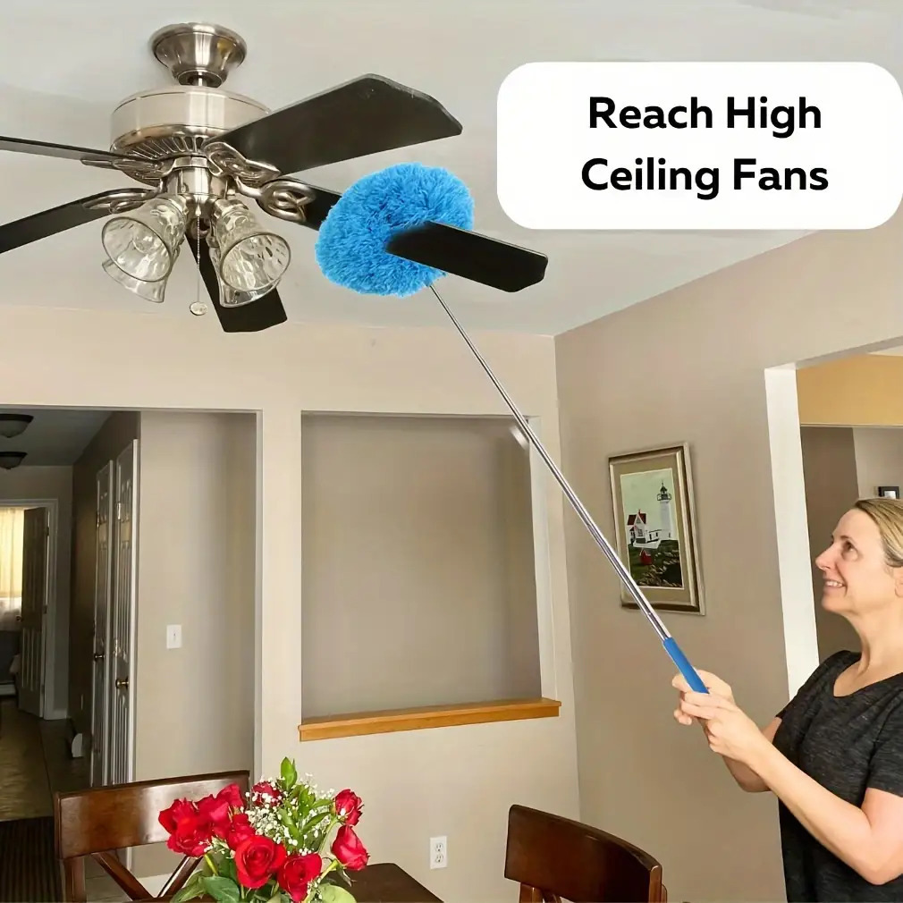 TEMU 1pc Retractable Mini Fan Brush- Reusable& Washable Dust Collector For High Ceilings, Furniture, And Cars- No Batteries Needed- Ideal Cleaning
