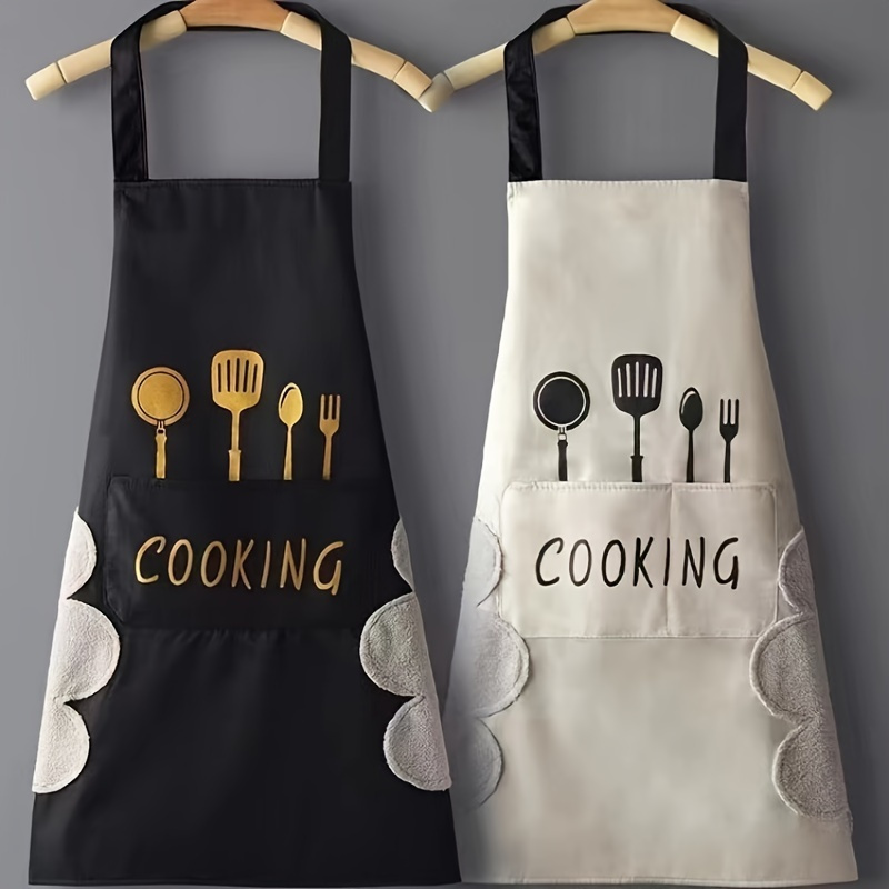   waterproof polyester apron with pockets oil proof hand wipeable cooking apron for men   for kitchen restaurant use details 2