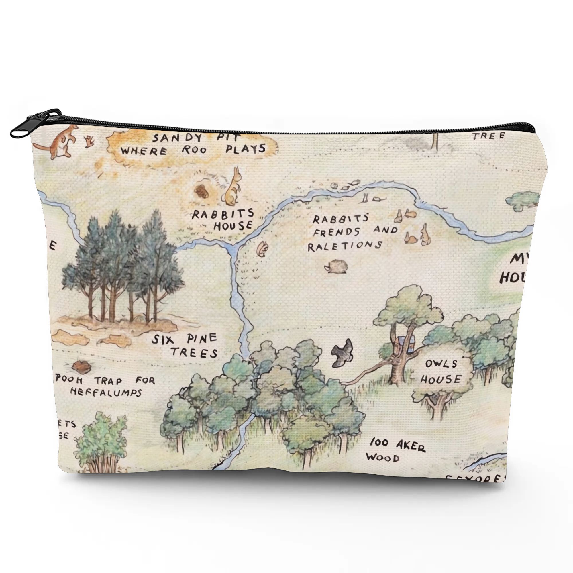 TEMU Zlienszus Acre Wood Makeup Bag Suitable For -ups & Travel Essentials, Compact Suitable For &, Nostalgic Acre Wood Characters, Pouch For, Gym,