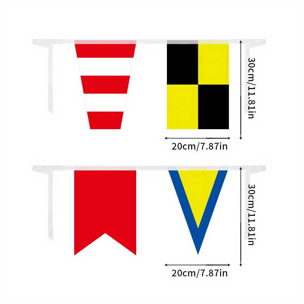 Image of 1 Bunch, International Maritime Signal Code Flags, 8*12in(20*30cm)/pc *40pcs, Total Length 39.4ft(12m), Naval Themed Decoration Banners For Home, Boat, Ship, Vessel, Outdoor, Indoor, Party, Garden