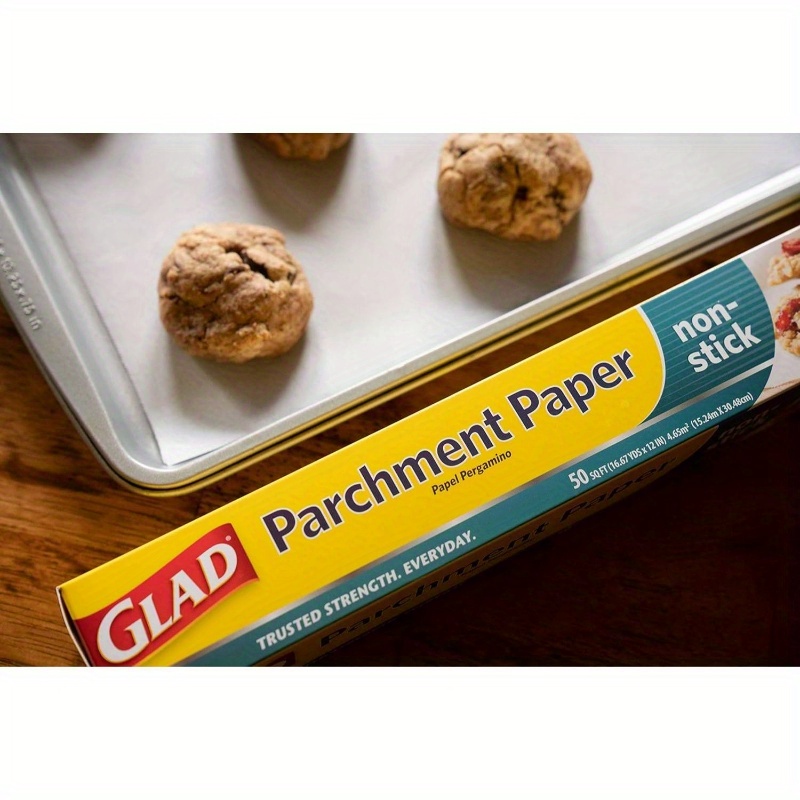 50 sq ft   parchment paper roll - pre-cut baking sheets for oven, microwave & freezer | food-safe, greaseproof & heat-resistant | easy   for, muffins, grilling, air fryer | reusable or disposable bakeware alternative, food storage, kitchen essential,   material, durable sheet, professional chefs, home bakers Product details 1
